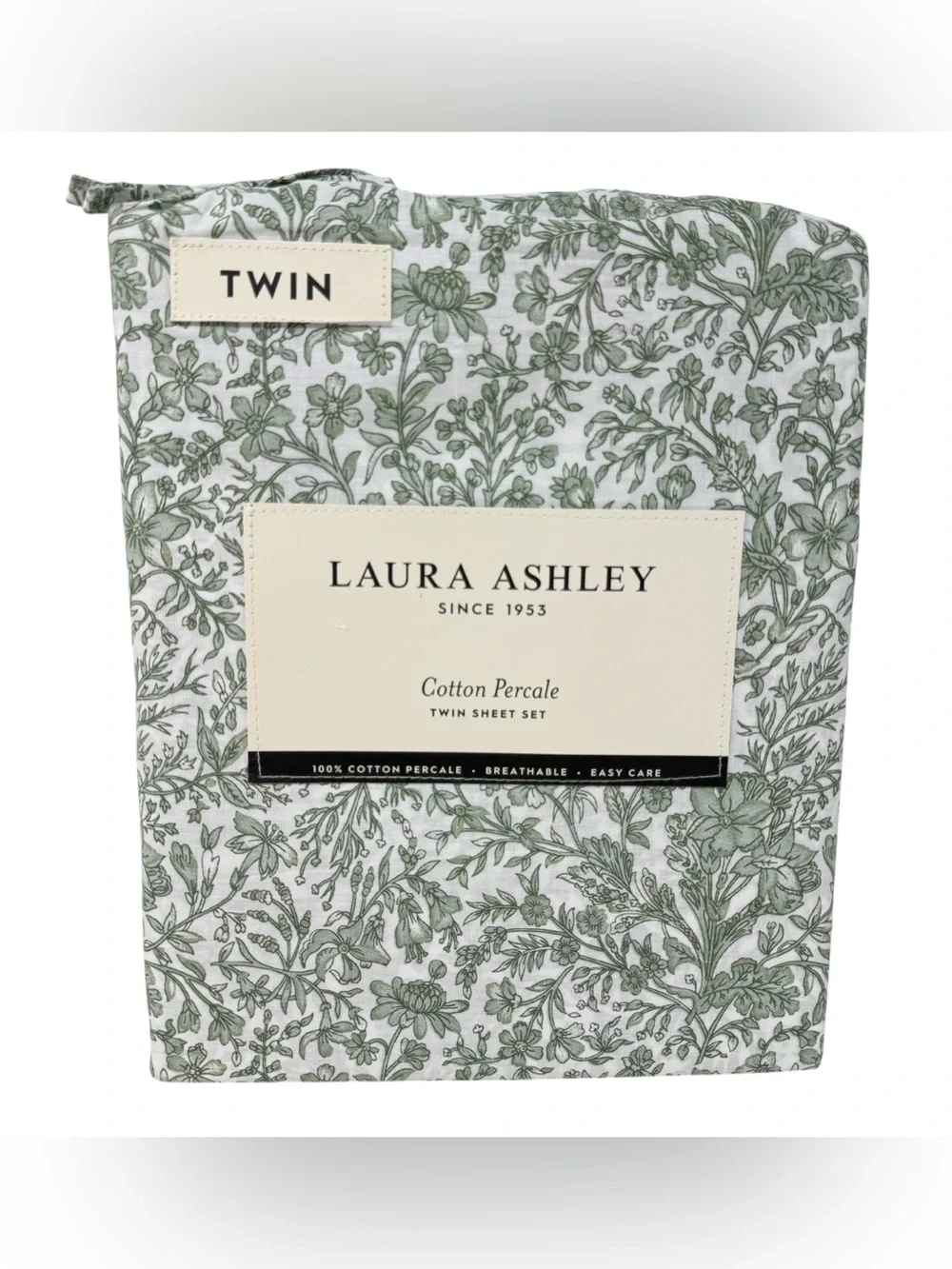 Laura Ashley Twin Size Sheet Set Bella Floral green white NWT